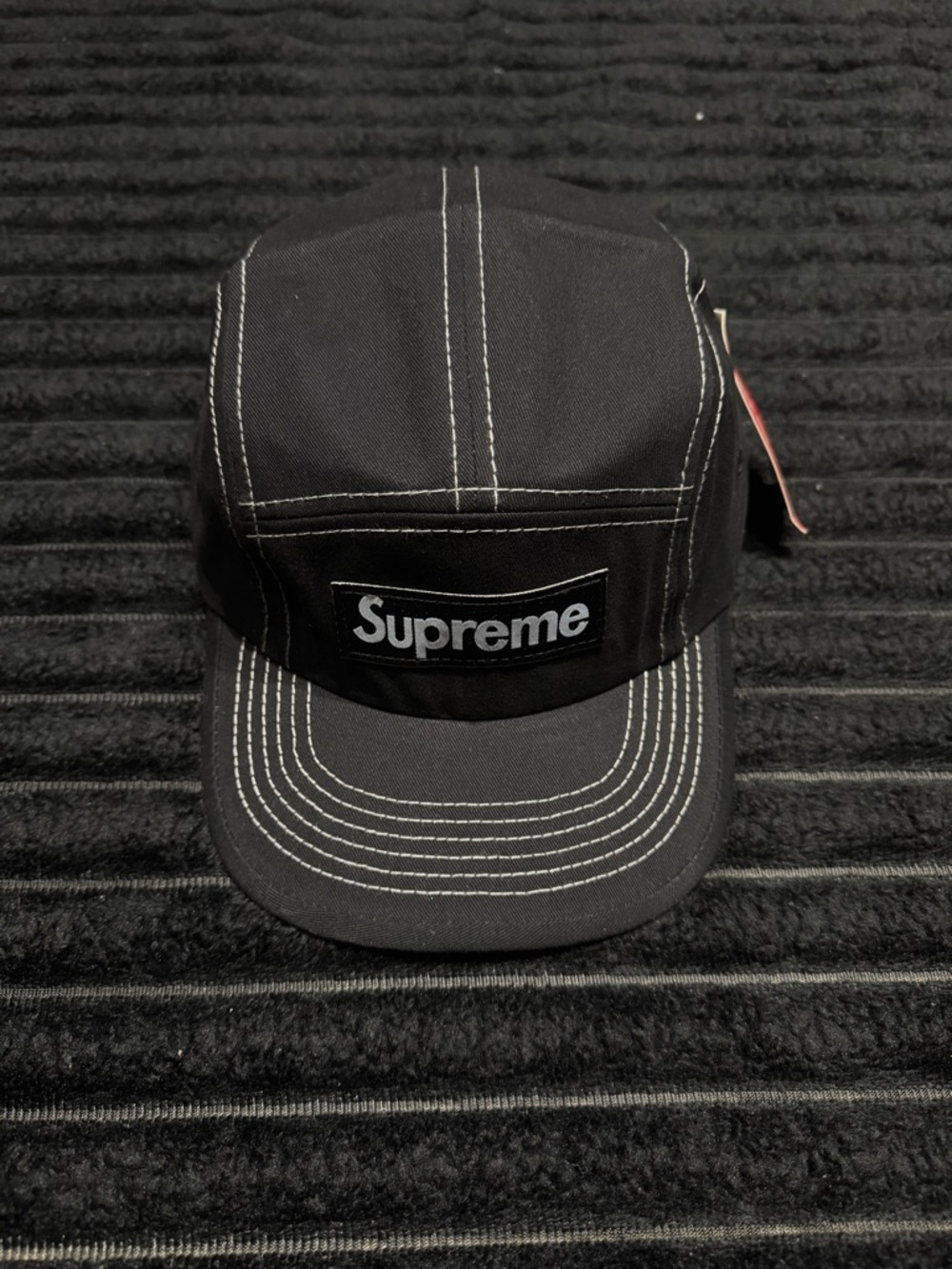 Supreme Black Cap with White Contrast Stitching